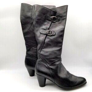 Gabor Womens Black Leather Round Toe Zipper Block Heel Knee High Boots Size 6.5